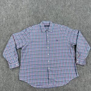 Ralph Lauren Shirt Mens 2XL Blue Green Red Plaid Button Front Long Sleeve Casual